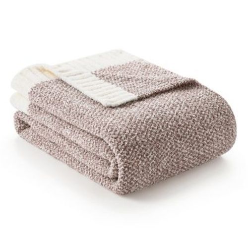 Soft Knit Throw Blanket Heather Throw Fuzzy Reversible Bed Blankets,Snuggle Sac,Taupe(Throw)