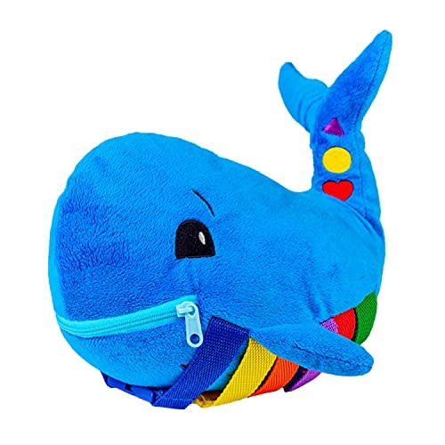 Buckle Toys Blu Whale Stuffed Animal Montessori Toys for Toddlers 1-3, Learning Activity Toy & Sensory Toys to Develop Fine Motor Skills and Problem Solving, Classroom and Toddler Travel Essential