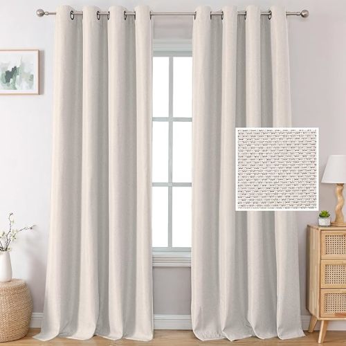 H.VERSAILTEX Linen Blackout Curtains for Bedroom 2 Panels Grommet Top Thick Linen Texture Curtain & Drapes for Living Room Modern Farmhouse Decor 9 FT Long 52 x 108 Inch, Heather Ivory
