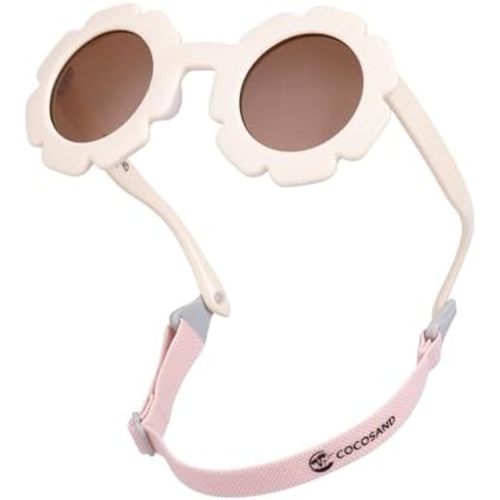 COCOSAND Toddler Sunglasses with Strap Polarized Lens Retro Flexible Flower Frame for Baby Kids Boys Girls Age 3-24 Months