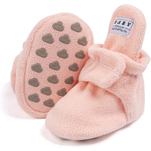 Babelvit Newborn Baby Boy Girl Soft Fleece Booties Stay On Infant Slippers Socks Shoe Non Skid Gripper Toddler First Walkers Winter Ankle Crib Shoes