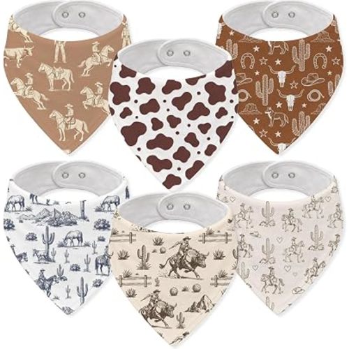 Muslin Baby Bibs Drool Burp Cloths Western Cowboy Cotton Teething Baby Bibs for Boys and Girls Soft Absorbent Baby Burp Cloths with Adjustable Snaps for Newborns Infants
