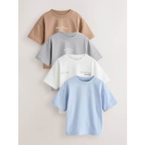 Buy Grey/Brown/Blue/White Slogan Short Sleeve Graphic T-Shirts 4 Pack (3mths-7yrs) from Next USA