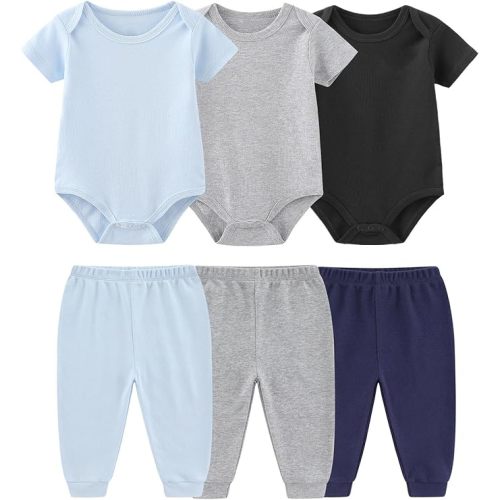 Baby Bodysuit and Pant Set 6-pcs Ribbed Soft Infant Boy Girl Clothes Outfits