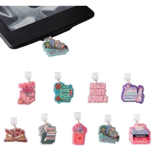9PCS Dust Plug Charms for E - Reader/Kindle, Cute Book Sunflower Dust Plugs Compatible with Type C Charging Port, Gift for Book Sunflower Lovers Readers Women Teachers Students
