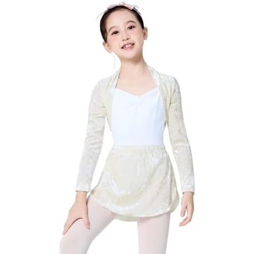 Phoeswan Girls Velvet Ballet Shrug, Kids Long Sleeve Crop Cardigan for Dance, Yoga, Gymnastics, Daily