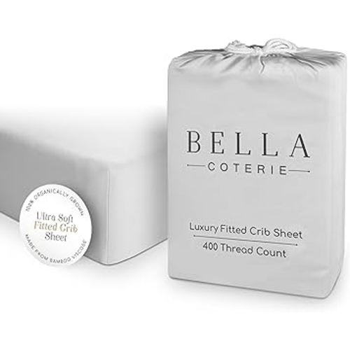 Bella Coterie Luxury Bamboo Viscose Crib Sheet | Organically Grown | Ultra Soft | Cooling for Better Sleep | Deep Pocket Fitted Sheet for Crib & Toddler Mattress | 100% Organically Grown [Grey Mist]