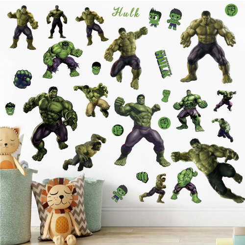36 Pcs For Hulk Theme Wall Stickers – Cartoon Character Wall Decals for Bedroom, 9.84x17.72 Inch, Living Room, Playroom Decor, 4 Sheets Set