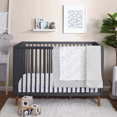 Little Star Organic Infant Nursery Set, Pure Cotton Crib Bedding, 3 Pc, Gray-Little Dreamer
