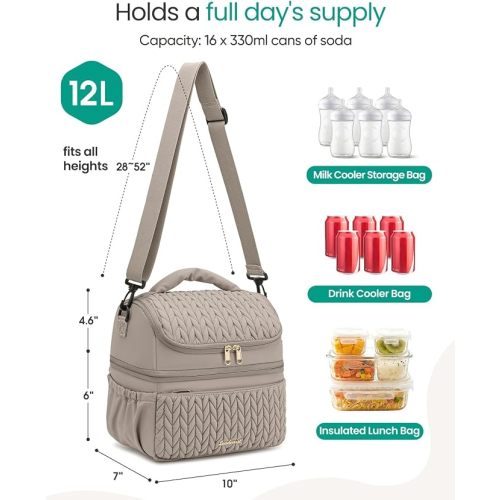 Breastmilk Cooler Bag - Large Capacity 12L & 8-Hour Insulated Bottle Cooler Bag with Detachable Divider for Tall Baby Bottles | Dual Deck Lunch Box for Women | Breast Pump Bags for Work