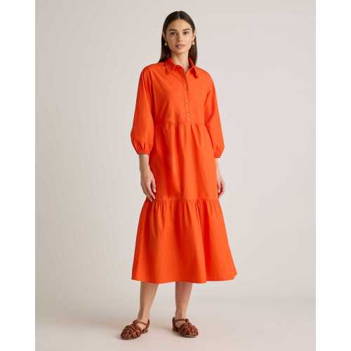 100% Organic Cotton Midi Tunic Dress in Vermillion Red