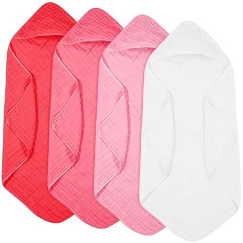 Peryiter 4 Pcs Muslin Hooded Baby Towels, 32"x 32" Cotton Newborn Bath Towel Muslin Infant Baby Blankets Absorbent Unisex Newborn Registry Gift Essentials for Girls Boys (Warm Colors)