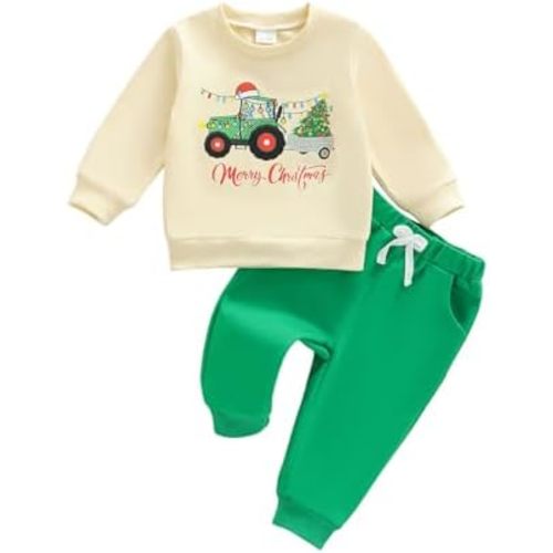 Infant Baby Boy Christmas Outfit Long Funny Shirt Pant Set Toddler First Christmas Clothes 6 12 18 24 Months 2T