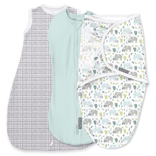 SwaddleMe by Ingenuity Comfort Pack Baby Swaddle Set, Size 0-3 Months, 5-14 Pounds, SwaddleMe Pod, Original Swaddle, Night Sack, 3pk - Baby Elephant