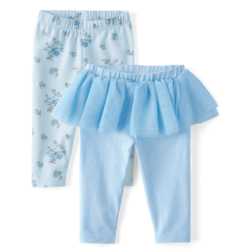 Baby Girls Floral Tutu Leggings 2-Pack - Blue