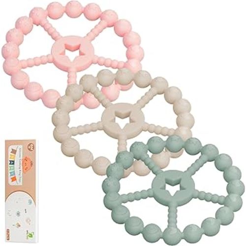 Baby Teething Toys 0-12 Months - Loviomad 3 Pack Ring Teether Baby Toys, Newborn Infant Essentials, Food Grade Silicone Teething Toys for Babies 6-12 Months, Shower Gifts Teething Relief (Girl/Boy)
