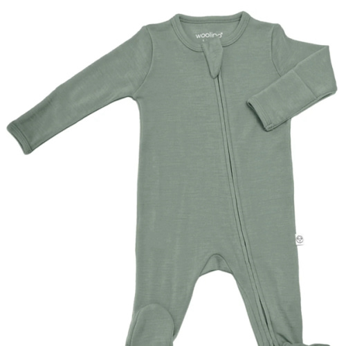 Footie Pajamas, Merino Wool, Sage