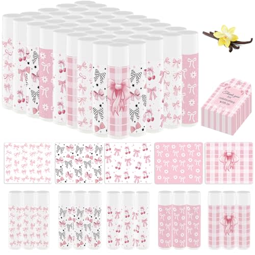 50 Pack Pink Bow Baby Shower Favors Bulk Lip Balm Girls Favors Gifts for Bachelorette Girls Pink Bow Moisturizing Lip Care Pretty lipstick Mother's Day Birthday Party Supplies Decorations(pink bow)
