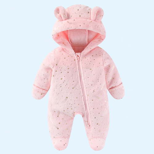 NAISIBABY Baby Hooded Jumpsuit, Full Zip-Up Fleece Soft Thicken Warm Newborn One-Piece Romper Loungewear Pink 0-3Months