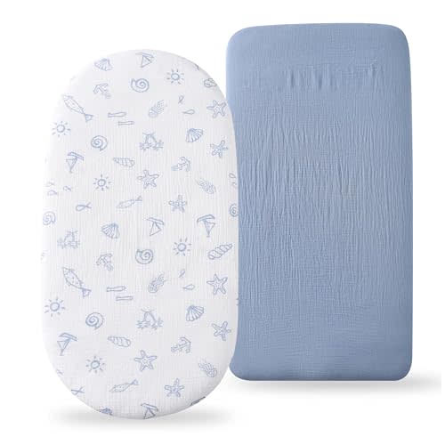 TADO MUSLIN Organic Cotton Muslin Bassinet Sheets, 2 Pack – Soft, Breathable, Universal Fit for Oval, Rectangle & Hourglass Mattresses, Machine Washable, Neutral Colors for Baby Boys & Girls