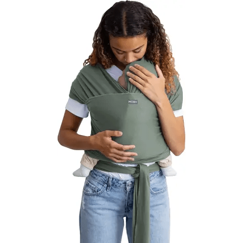 Moby Basics Baby Wrap Carrier for Newborns to Toddlers (8-33lbs), Infant Sling Carrier, Lightweight & Hands Free Design, Adjustable for All Body Types (Spring Basil)