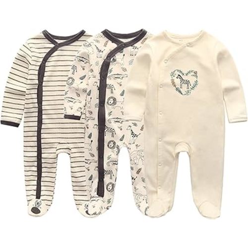 Baby Boys Girls Footies One-Piece Romper Long-Sleeve Jumsuit Cotton Newborn Clothes Set 3-Pack Baby Pajamas
