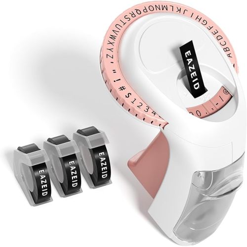 Pink Embossing Label Maker Manual, Handheld Embossed Label Maker with 3 Black Tapes 3/8Inch, Vintage Retro Embosser Labeler for DIY Scrapbooking, Kids Teachers Practical Gift, Home & Office Use