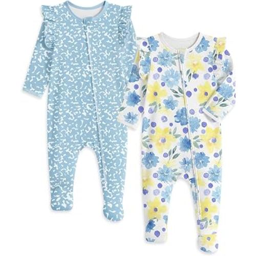 Yoofoss Baby Sleepers 100% Organic Cotton Baby Girl Clothes Baby Pajamas | Footed Pajamas for Newborn 0-3 3-6 6-9 Months , Two Way Zipper 2Pcs Soft Sleep and Play Infant Pjs with Mitten Cuffs