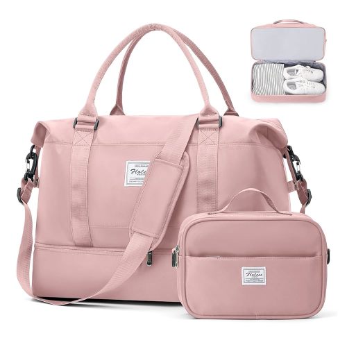 Weekender Bags for Women, Travel Duffel Bags with Shoe Compartment,Personal Item Travel Bag for Airlines, Carry on Overnight Tote Bag for Women with Toiletry Bag, Pink