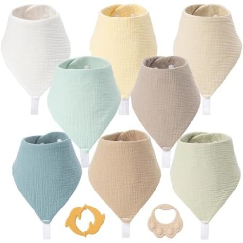 8-Pack Muslin Baby Bibs for Drooling and Teething