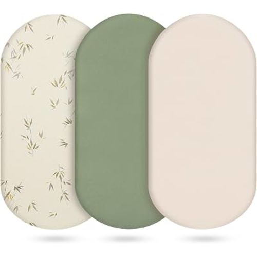 Baby Bassinet Sheets Boy Cotton 3 Pack, Green | Organic Muslin, Newborn Boy and Girl, Oval Fitted, Universal Rectangle, 28x14 to 33x18