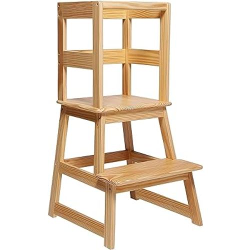 SDADI Kids Kitchen Step Stool with Safety Rail, 150lb Capacity, for 18-36 Months Old, Natural