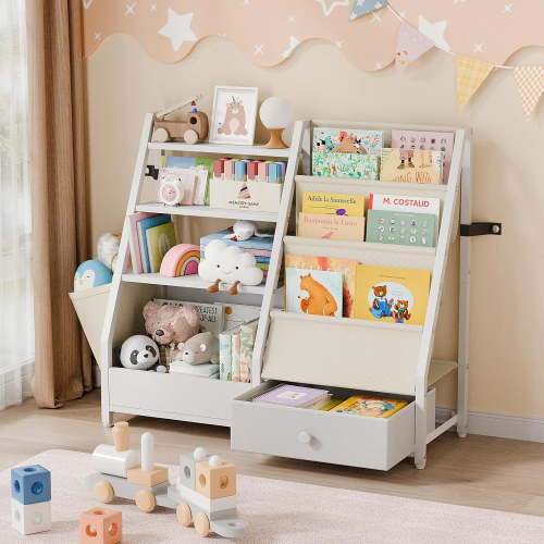 CLCL Kids Bookshelf and Toy Storage - Kids Book Shelf for Kids Rooms, Toddler Bookshelf Baby Bookcase for Nursery, Montessori Toy Organizer, White