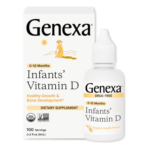 Genexa Infants Vitamin D Liquid Drops for Newborn, Baby & Toddler | Supports Growth & Bone Development | Delicious Organic Vanilla Flavor | Certified Organic, Gluten Free, & Non-GMO | 90 Servings
