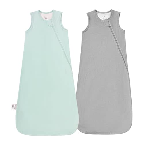 Supersoft Rayon Made from Bamboo Sleep Sack 12-18 Months 1.0 Tog Toddler Sleep Sack Baby Wearable Blanket with 2-Way Zipper Unisex Sleeping Bag for Babies All-year-around (2 Pack) Green & Gray