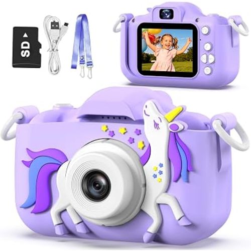 Goopow Kids Camera Toys for 3-8 Year Old Girls Boys,Children Digital Video Camcorder Camera with Cartoon Soft Cover, Best Chritmas Birthday Festival Gift for Kids - SD Card Included