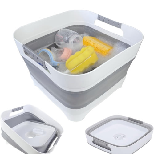 Pacolo Collapsible 2.4 Gal Dish Basin, Portable Foldable Drainer, Space Saving RV Sink & Storage Tray for Camping