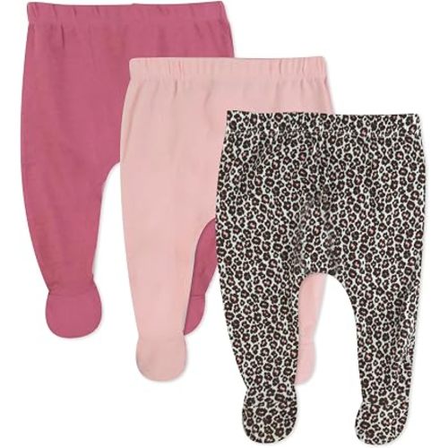 HonestBaby Baby 3-Pack Footed Pants Roomy Fit Pull on Bottoms 100% Organic Cotton for Infant Baby Boys, Girls, Unisex