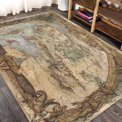 Middle Earth Map Rug: Fantasy Art Rug, Living Room Decor