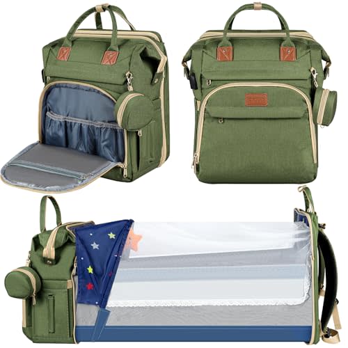 ZRSUN Baby Diaper Bag Backpack,Baby Shower Gifts, Multifunctional Travel Diaper Bag, Gifts for Mom with Portable Diaper Pad (Green)