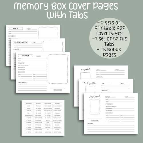 Memory Box Cover Pages & Tabs | School Year Milestone Printable Pages | Baby Keepsake File Box | School Questionnaire | File Box Cover Pages - Etsy