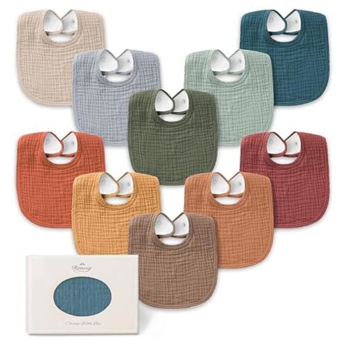 Konssy 10-Pack Muslin Baby Bibs for Drooling and Teething