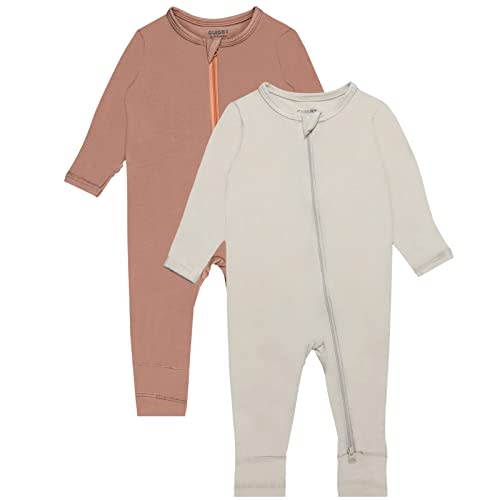 GUISBY Baby Footless Rompers, Rayon Pajamas 2 Way Zipper with Long Sleeve Sleeper