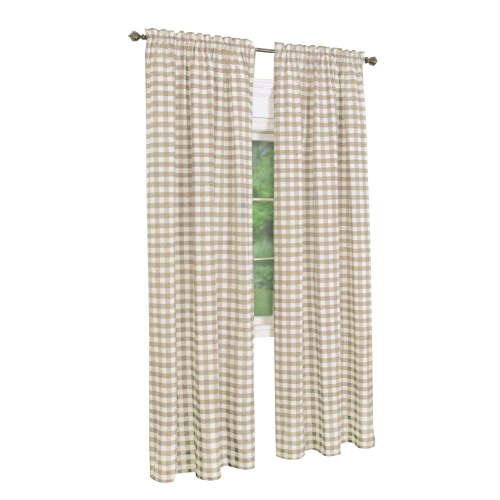 2 Pack: Country Chic Plaid Gingham Check Rod Pocket Window Curtain - Taupe, 63 in. Long