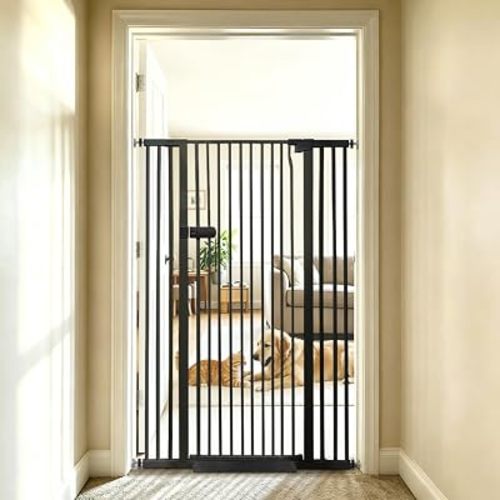 Lumizone Extra Tall Cat Gate 55.12" High 29.92"-42.51" Wide Pet Gate Black