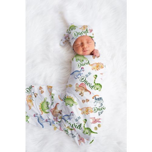 Dinosaur Swaddle Blanket, Dinosaur Personalized Baby Blanket, Personalized Baby Blanket, Baby Shower Gift, Dinosaur Swaddle Set, Dino B7