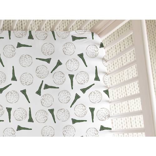 Golf Tee Pattern Crib Sheet - Moss & Beige | Golf Crib Sheet, Golf Ball Pattern, Golfing Baby Nursery Decor