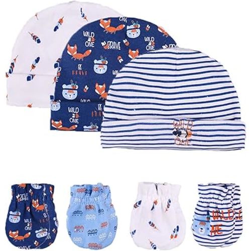 Baby Hat and Mittens Set Newborn Baby Hats Caps for Baby Boys Girls 0-6 Months 100% Cotton