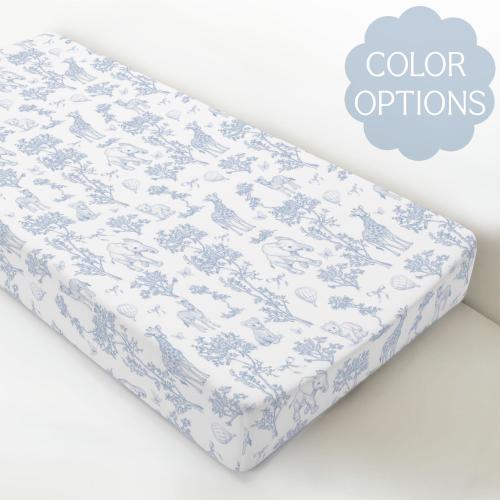 Safari Toile Changing Pad Cover French Nursery Decor Vintage Safari Chinoiserie Baby Shower Gift Blue Green Pink Heirloom Diaper Mat