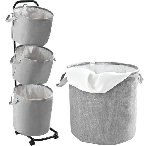 YOUPINS 3-Tier Laundry Hamper Sorter, Laundry Storage Organizer with Wheels Movable Rolling Laundry Baskets Cart,Laundry Butler for Bathroom Bedroom Laundry Room, Dark Gray